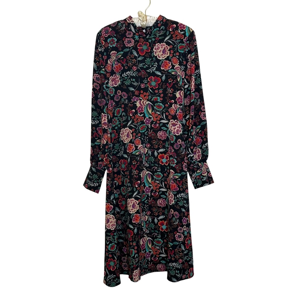 Lulus Floral‎ Print Midi Dress Size S Multicolor Long Sleeve Mock Neck NEW